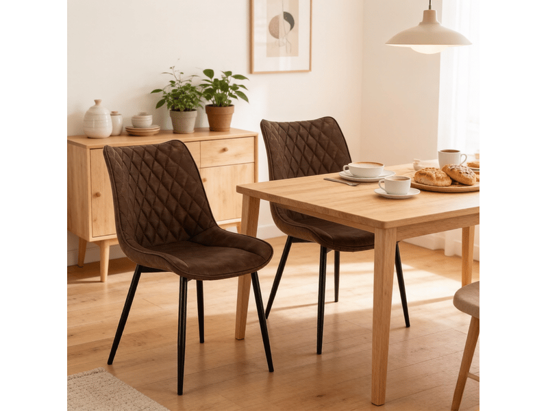  Lot de 2 chaises de salle à manger 46,5×40,5×85,5cm, marron, pu, pieds métal, dossier ergonomique  - Conforama D