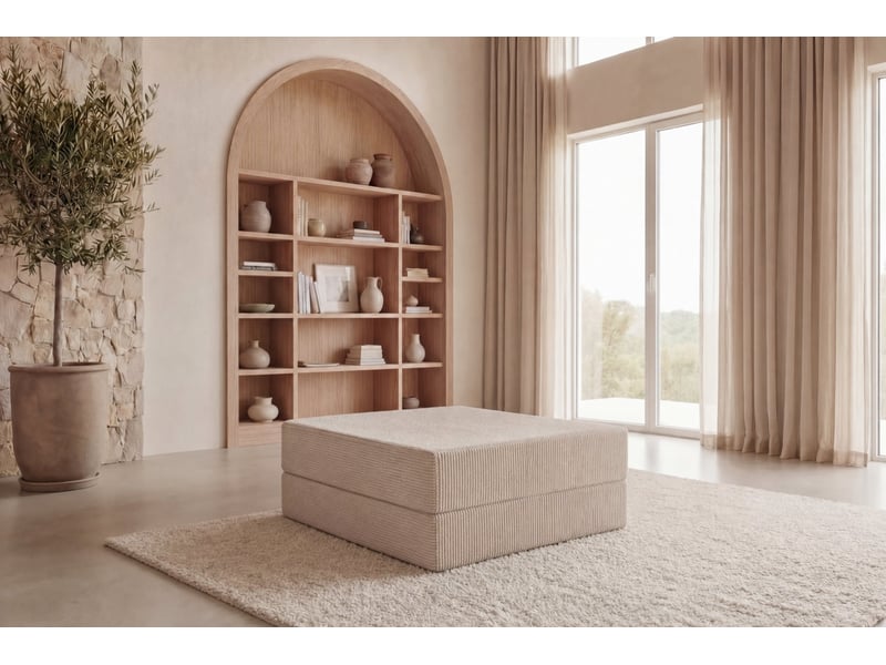  Cosima - pouf en petit velours côtelé beige 100x80x34  - Conforama B