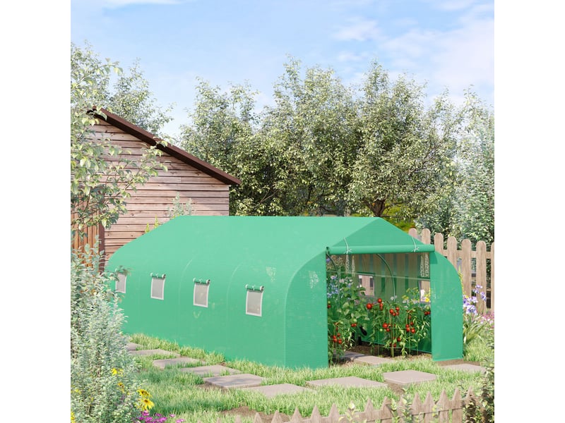  Serre de jardin - outsunny - toit à pignon - 600x300x200 cm - film vert - cadre en acier galvanisé 595x300x200cm - Conforama B