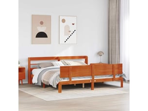 Lit adulte, lit double, cadre de lit avec étagère 2 pc marron bois de pin massif cf285