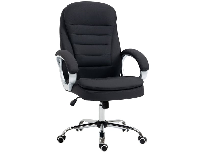  Fauteuil de bureau ergonomique noir lin 64x75x111-121cm, réglable en hauteur, avec fonction bascule 921-170BK - Conforama A