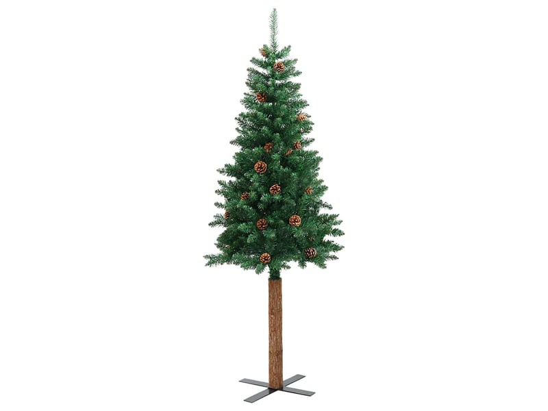 Sapin de noël - arbre de noël mince avec bois véritable et cônes vert 150cm pvc  - Conforama C