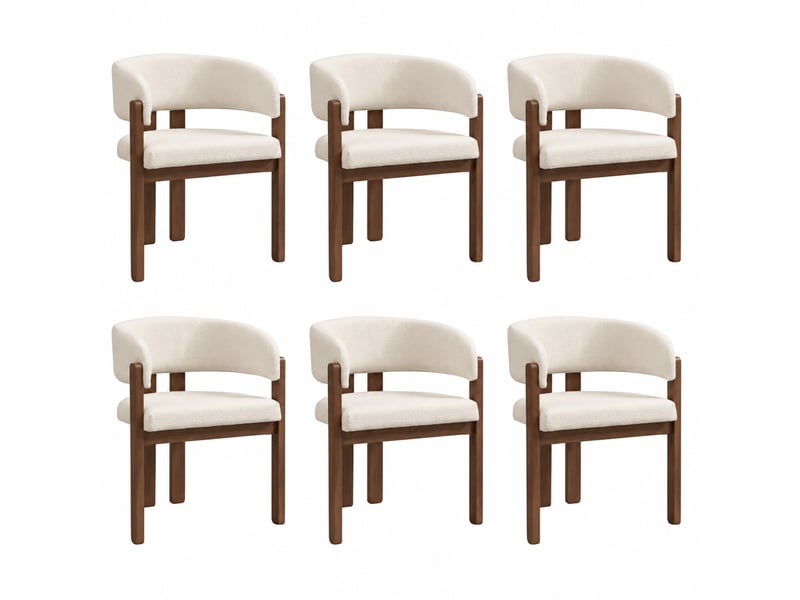  Lot de 6 chaises de salle à manger avec accoudoirs 60x51x80 cm bouclette beige et noyer  - Conforama A