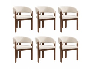 Lot de 6 chaises de salle à manger avec accoudoirs 60x51x80 cm bouclette beige et noyer