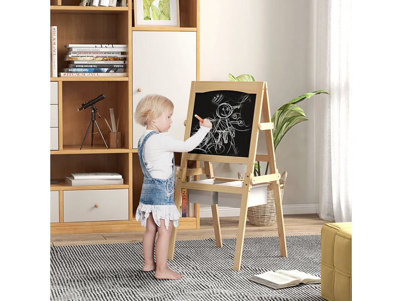  Tableau chevalet enfant ardoise double face tableau blanc tableau à craie rouleau papier naturel 58 x 50,5 x 109 cm  - Conforama D