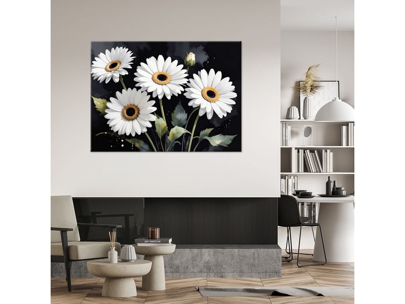  Tableaux, marguerites blanches sur fond noir 120x80 1312612246 - Conforama B