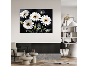 Tableaux, marguerites blanches sur fond noir 120x80