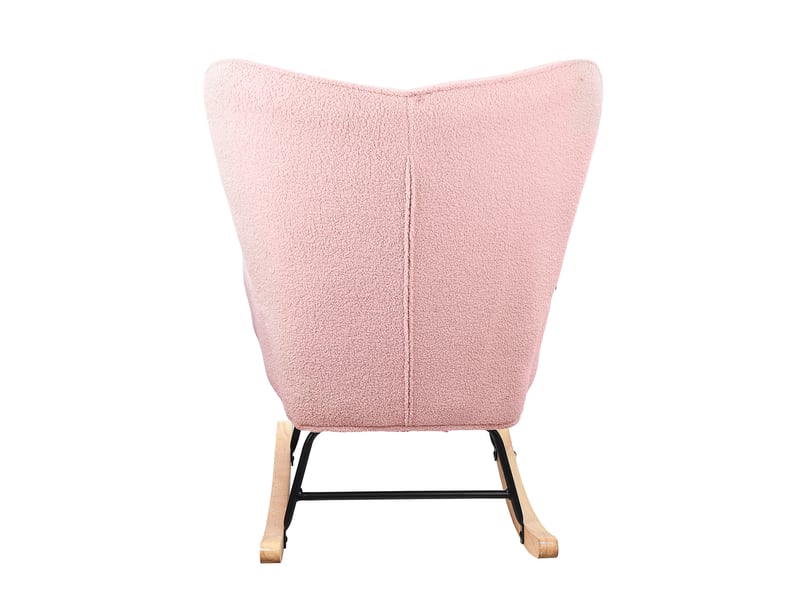  Fauteuil à bascule 68x75x92 cm, rocking chair, dossier à carreaux, accoudoirs, design simple, tissu bouclette rose  - Conforama W