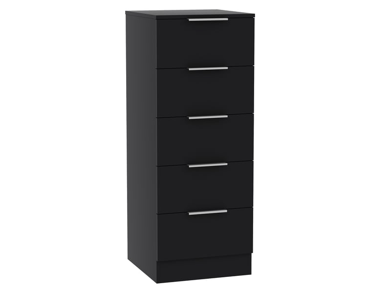  Commode trega 5 tiroirs étroite, chambre, rangement, petit espace, 90x34,5x36cm, noir 3332115 - Conforama A