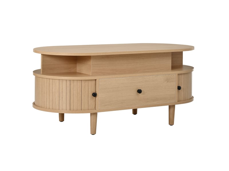 Table basse ovale relevable 105x50x60,5 cm avec rangement, mdf naturel - Conforama E