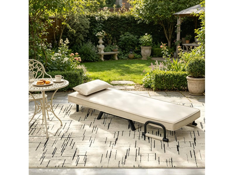  Fauteuil convertible 3 en 1 avec dossier réglable à 5 positions et coussin amovible en lin, métal et mousse beige  - Conforama D