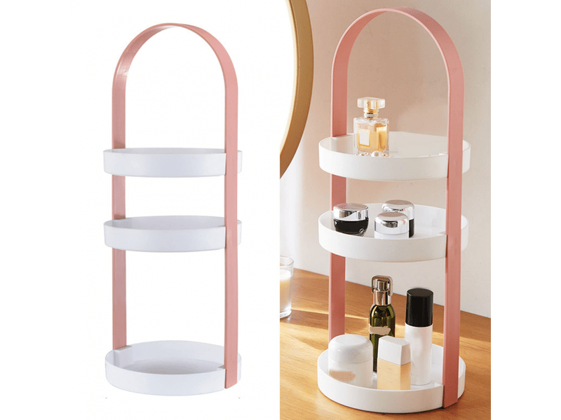  Étagère de rangement ronde à 3 niveaux avec poignée intégrée étagère de rangement ronde à 3 niveaux pour salle de bain (roseate)  - Conforama E