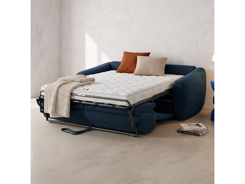  Canapé droit convertible 3 places en velours côtelé bleu foncé - ouverture express - suzie Suzie - Conforama C