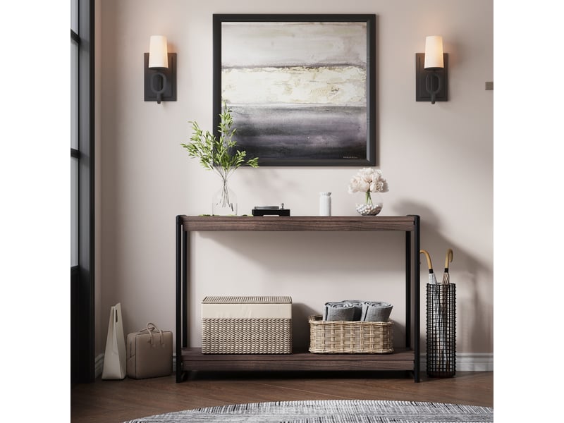  Table console d'entrée, table de hall, meuble de rangement 2 niveaux, 100 x 35 x 65 cm, noyer foncé  - Conforama B