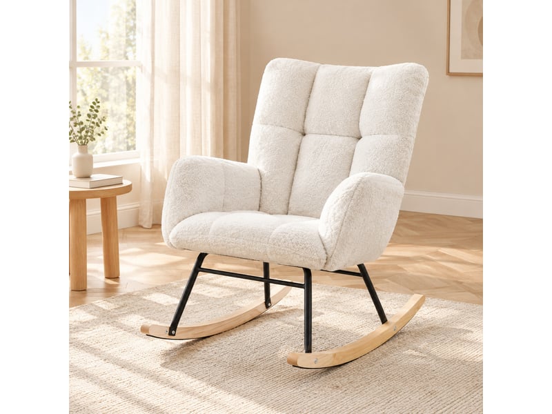  Fauteuil à bascule modenvie en tissu teddy blanc 80 x 70 x 95 cm  - Conforama E
