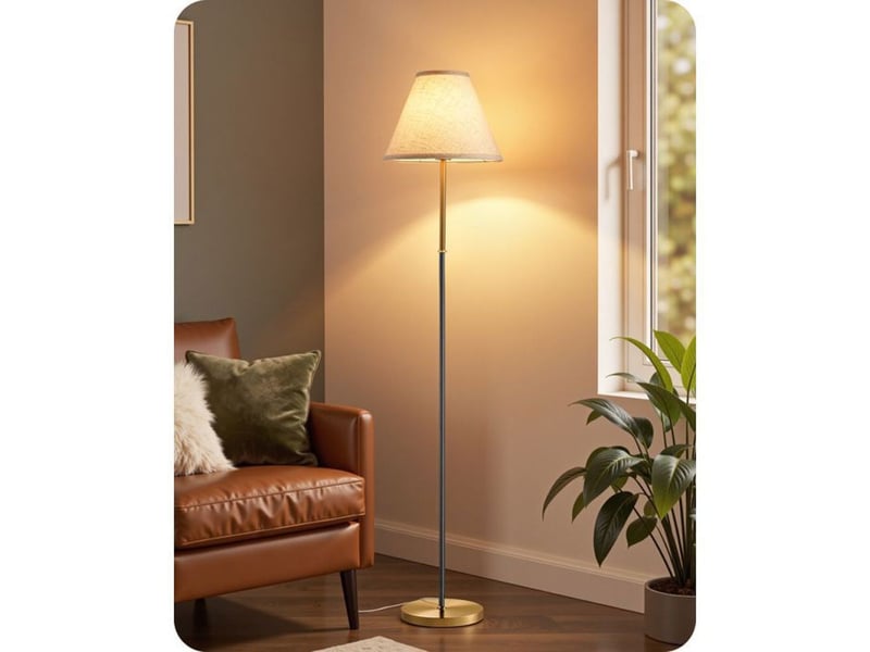 Lampe sur pied retro beige en lin coton 158 cm interrupteur au pied ampoule led e27 2700k 370618_AADHM44171_6_DROPFR - Conforama A