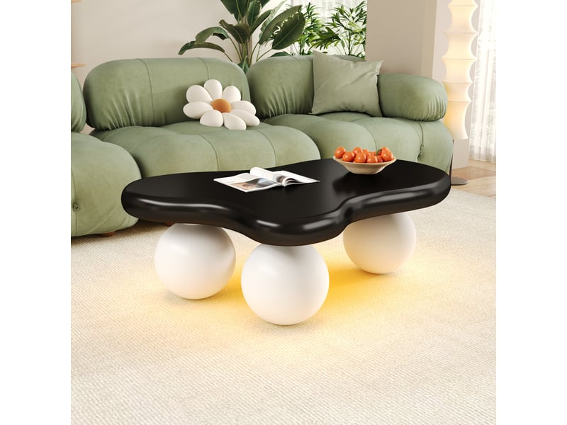 Table basse forme nuage avec led 16 couleurs, table de salon design créatif en mdf, noir et blanc, 95x62.5x32 cm - Conforama C