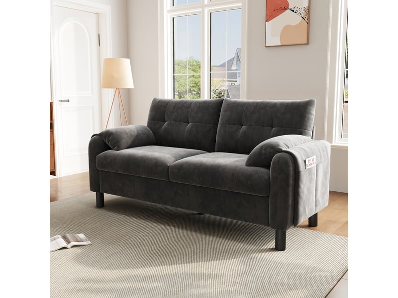  Canapé 2 places, canapé de salon, en tissu chenille, gris, coussins épais, style scandinave, pour salon, appartement, chambre  - Conforama D