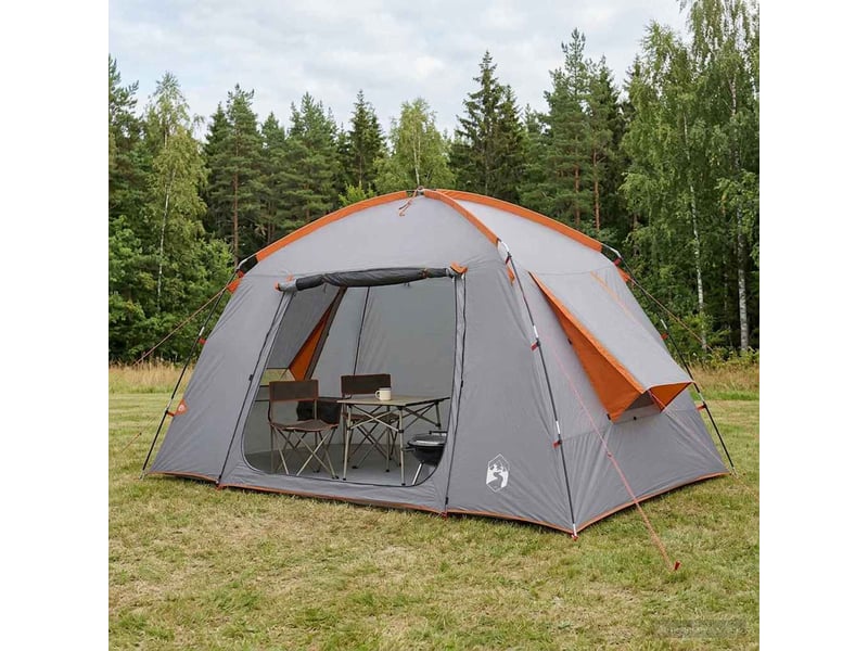 Tente de camping, tente cabane 4 personne gris et orange polyester - Conforama B