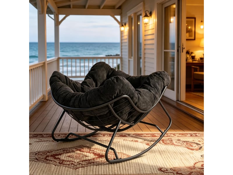  Fauteuil à bascule en forme d'œuf métal et chenille 91x102,5x77 cm  - Conforama E