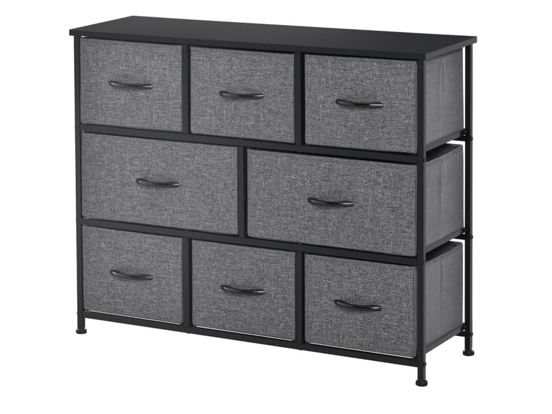  Commode de rangement 8 tiroirs 100 x 30 x 78,5 cm – gris foncé – structure métal et tiroirs pliables  - Conforama A