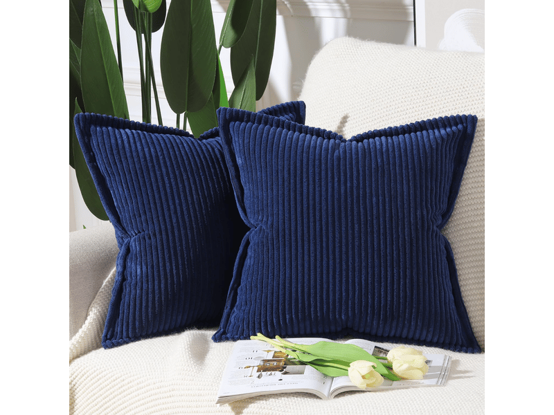  Lot de 2 housses de coussin en velours côtelé rayé boho housse de coussin douce pour canapé chambre à coucher bleu foncé 45 x 45 cm pillow cover - Conforama B