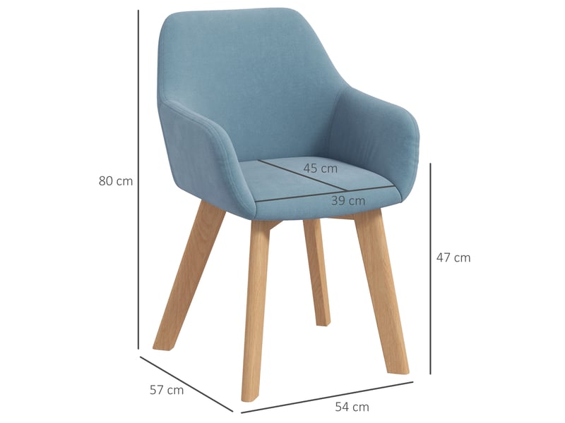  Lot de 2 chaises de salle à manger fauteuil assise rembourrée en tissu effet velours pieds en bois, bleu  - Conforama E
