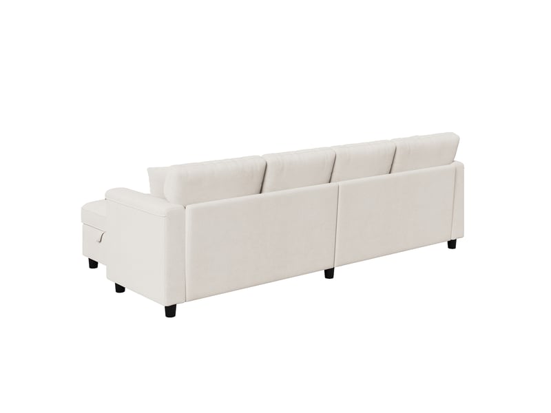  Canapé modulable tcqpz 261 x 134 x 82 cm convertible en l ou u avec 2 poufs de rangement chenille beige  - Conforama A