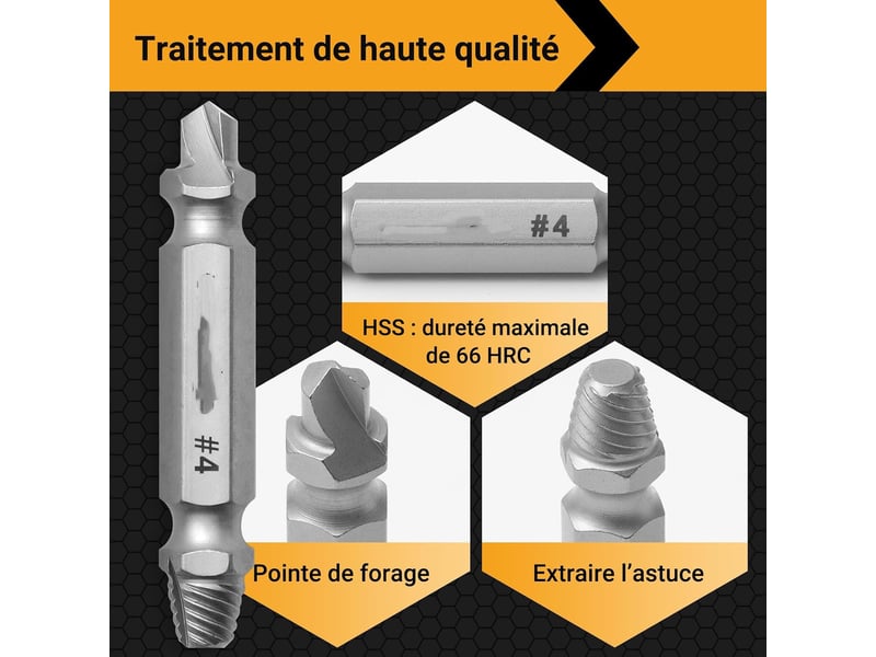  Lot de 8 extracteurs de vis endommagées, outil de démontage de vis hss avec 3 forets à tarauder  - Conforama C