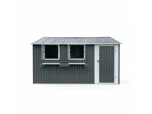 Abri de jardin métal 10m2 acier galvanisé gris avec 3 fenêtres, double porte verrouillable et étagère, cabanon extérieur étanche