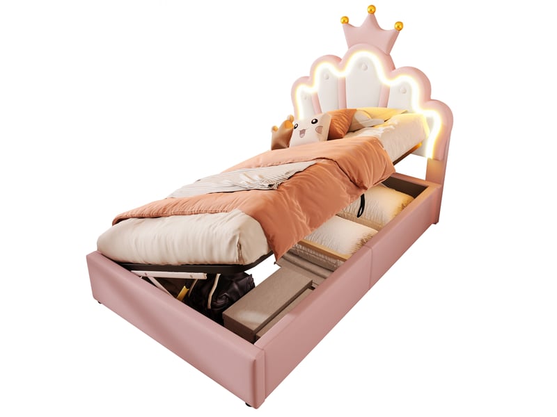  Modenvie lit enfant 90x200 cm - led multicolore, rangement hydraulique, sans matelas - rose  - Conforama A