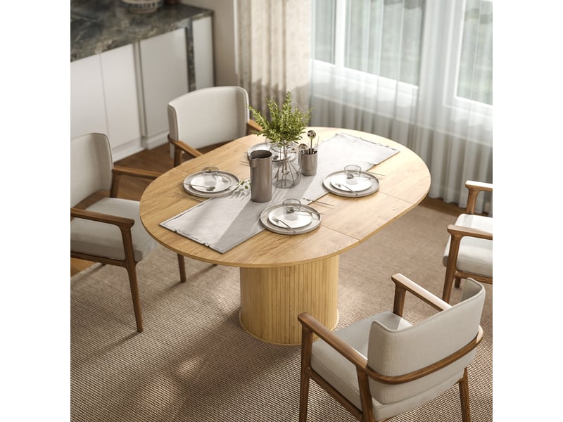  Table à manger extensible, table de cuisine mdf, couleur bois naturel 150x110x75cm  - Conforama C
