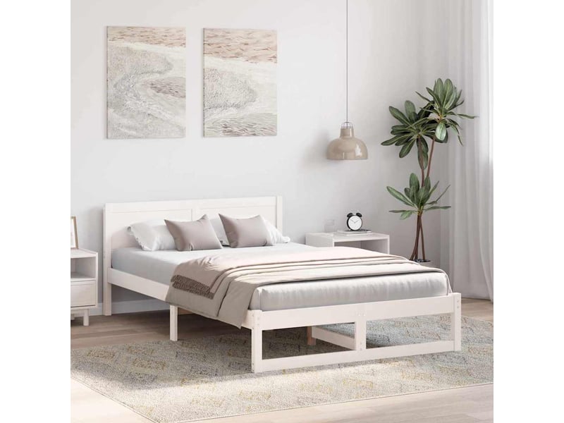  Lit double- lit adulte -  cadre de lit avec tête de lit blanc 120 x 190 cm pin massif  - Conforama B