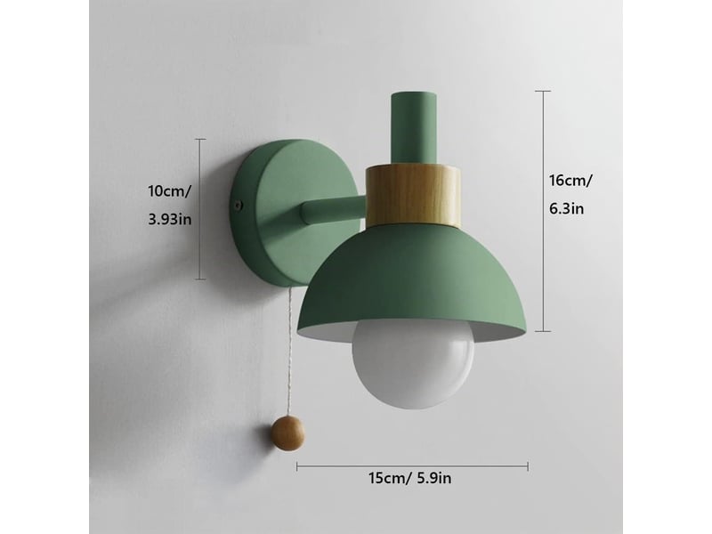  Appliques murales avec interrupteur à tirette, bois massif macaron applique murale de chevet vert ﻿  - Conforama B