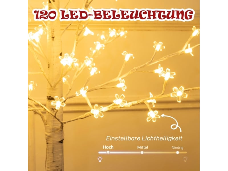  Arbre lumineux 21 x 21 x 150 cm blanc en plastique, 120 led blanc chaud à 3 niveaux de luminosité, branches flexibles  - Conforama D