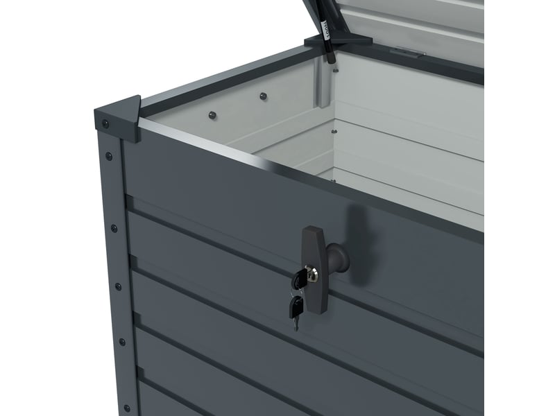  Coffre de rangement extérieur 100x62x65 cm – gris foncé – 295 l, acier galvanisé, roulettes et serrure  - Conforama D