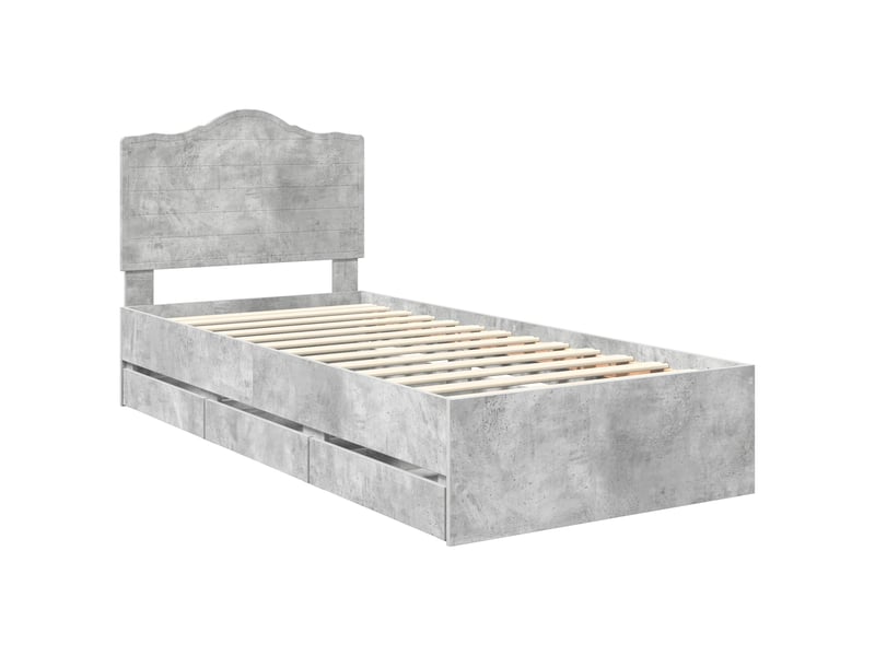 Lit simple- lit adulte - cadre de lit avec tiroir gris béton 90 x 200 cm bois ingénierie - Conforama C