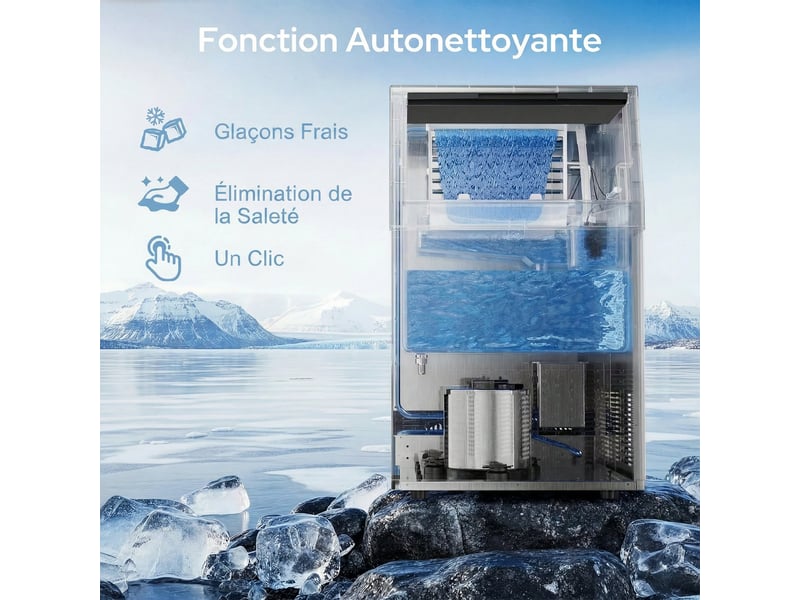  Machine à glaçons commerciale 36 kg24h, acier inoxydable, ice maker, capacité 5,5 kg, 36 cubes par 10 minutes,  - Conforama R