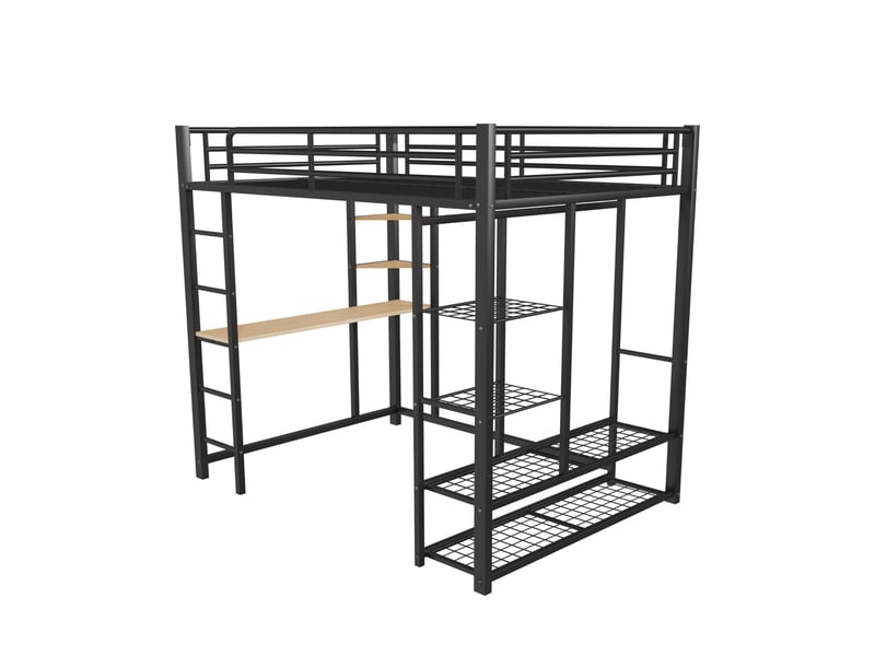  Lit mezzanine métal 140x200 cm avec échelle, bureau intégré, portique et rangement - blanc - idéal pour espaces compacts  - Conforama W