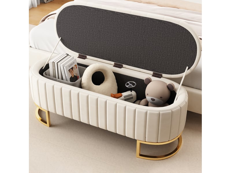  Banc coffre tcqpz 120 x 39,9 x 43 cm en velours beige pieds en métal  - Conforama E