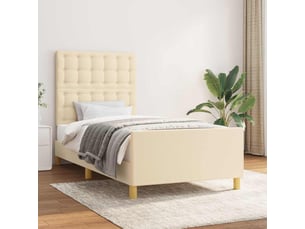 Lit adulte, lit simple, cadre de lit sans matelas crème 100x200cm tissu cf13597