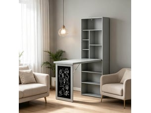 Bureau mural pliable 98 x 51 x 153 cm gris foncé et noir en mdf et bois de pin, avec étagères et tableau noir