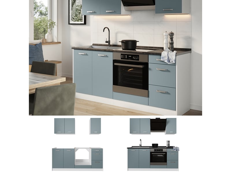  Vicco cuisine, bleu-grisblanc, 180cm, pt marbre  - Conforama D