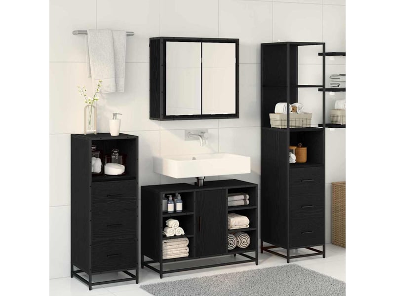  Ensemble de mobilier de salle de bain 3 pc chêne noir cf64350  - Conforama D