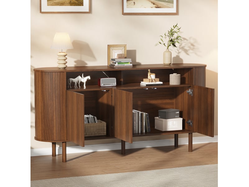  Buffet bas 160 cm avec 3 portes et niche ouverte, coloris noyer homvra  - Conforama B