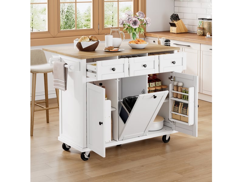 Desserte de cuisine 112x46,2-76,2x92,7 cm 3 tiroirs et 3 portes blanc et naturel - Conforama B