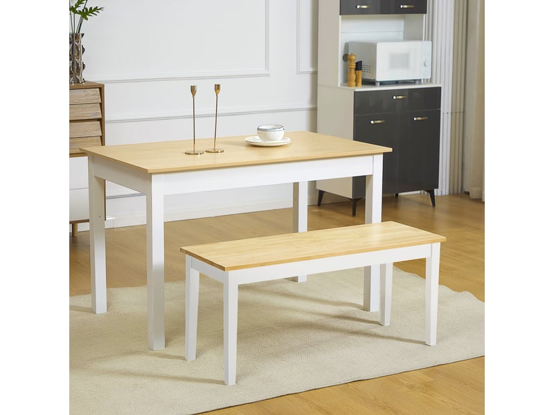 Banc en bois pour 2 personnes bicolore assise naturelle et piètement blanc 102 x 36 x 45 cm  - Conforama C