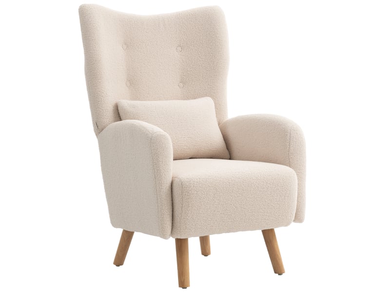  Fauteuil à oreilles en tissu peluche beige 77 x 72 x 106 cm  - Conforama B
