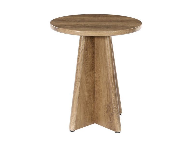  Table d'appoint ronde en bois de 50 cm, table basse robuste avec piètement en croix, petite table de canapé moderne, finition bois naturel, table pour salon ou chambre, chêne naturel  - Conforama A