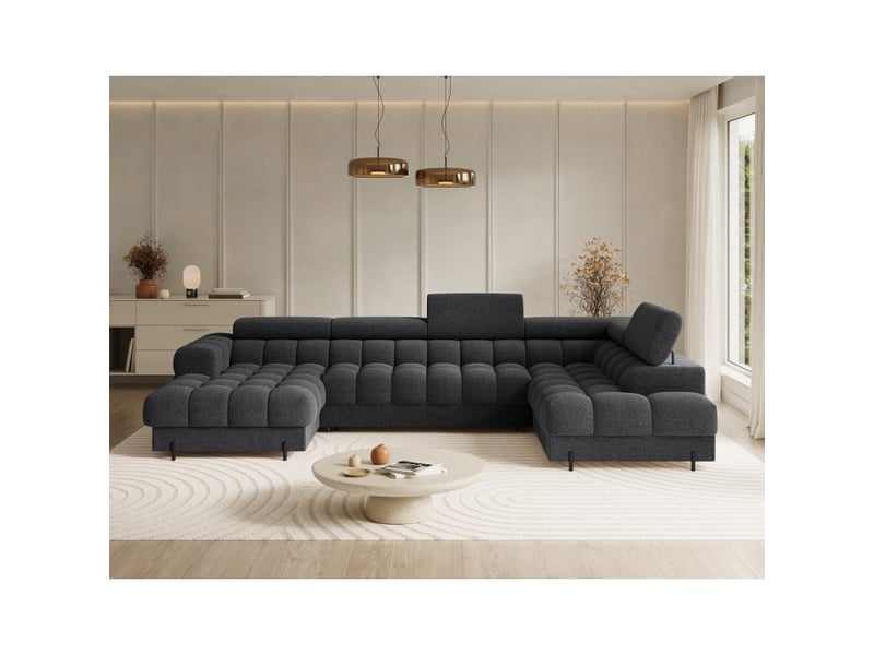 Canapé panoramique convertible charbon angle droit feraria 358x93x202cm - Conforama E